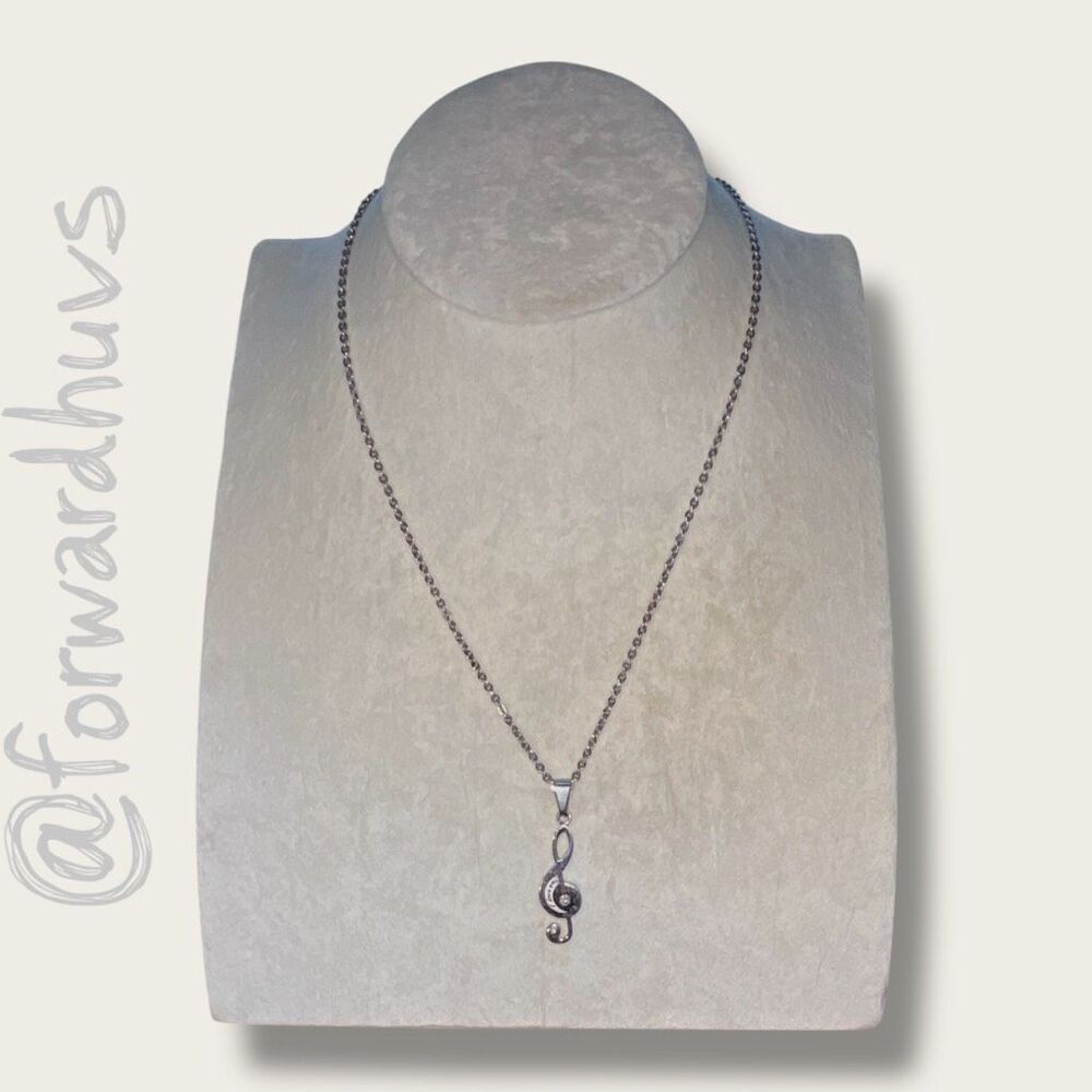 Treble Clef Stainless Steel Necklace – 22” Chain with Marked Pendant
